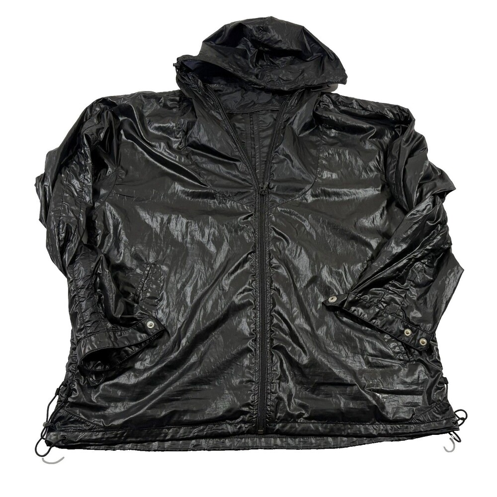 Diesel VTG Black Zip Lightweight Windbreaker Hooded Mens Nylon Jacket Rain Sz L